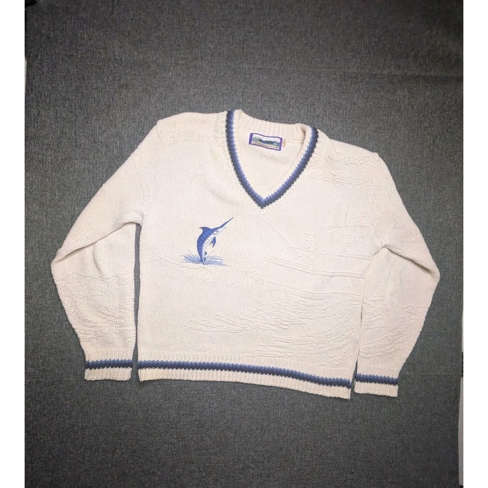 Vintage Shenandoah Sweater Mens Embroidered Fish Logo Large Pullover Shirt 90s